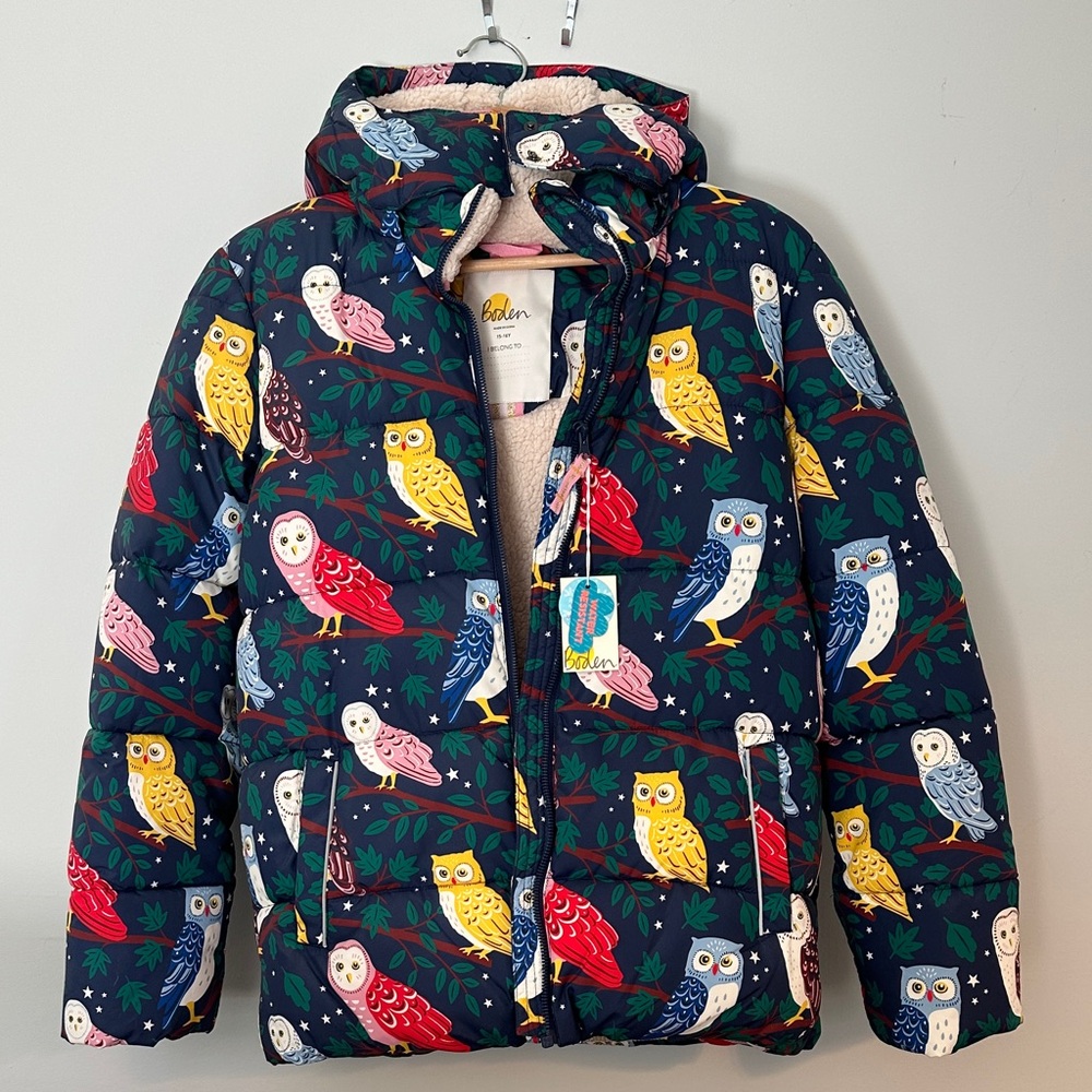 Mini Boden Kids Owl Print Puffer Jacket - Multicolor